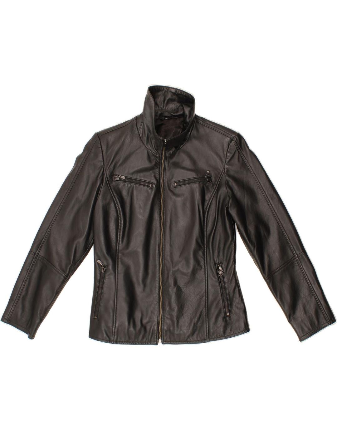 VINTAGE Womens Leather Jacket IT 38 XS Black Leather