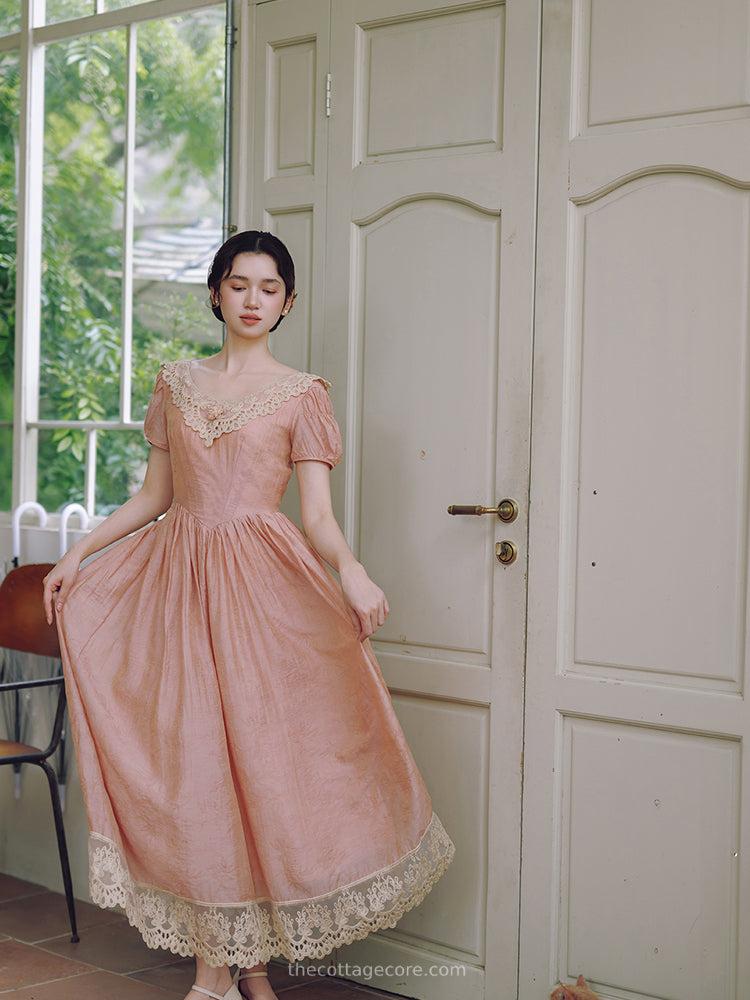 Lace Collar Pink Vintage Dress