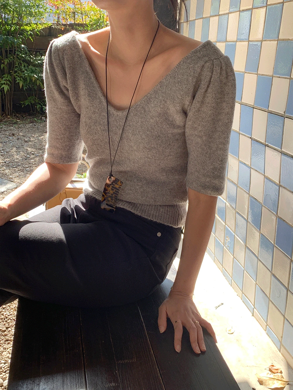 [당일출고/100장 돌파] 양면 울 퍼프 반팔 니트 (2color)