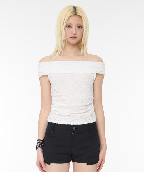 Off Shoulder Shirring Top - White
