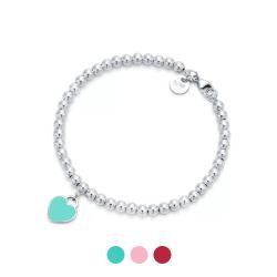 티파니앤코 하트 태그 비즈 브레이슬릿 팔찌 블루 핑크 레드 60136706