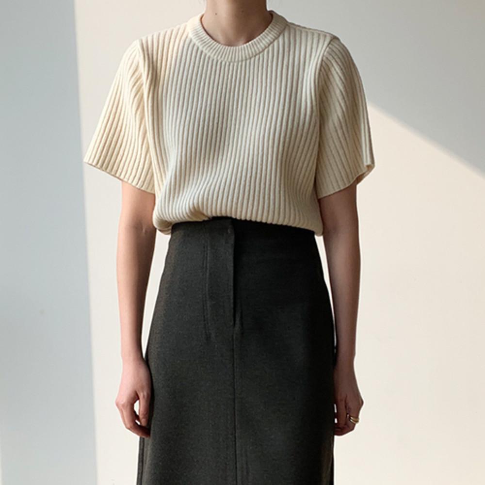 울 캐시 골지 라운드 반팔 니트 (아이보리 당일발송)