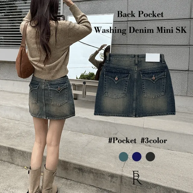 🎀롱다리핏🎀[MD PICK!/꼭소장🖤] 백 포켓 워싱 데님 미니 스커트
