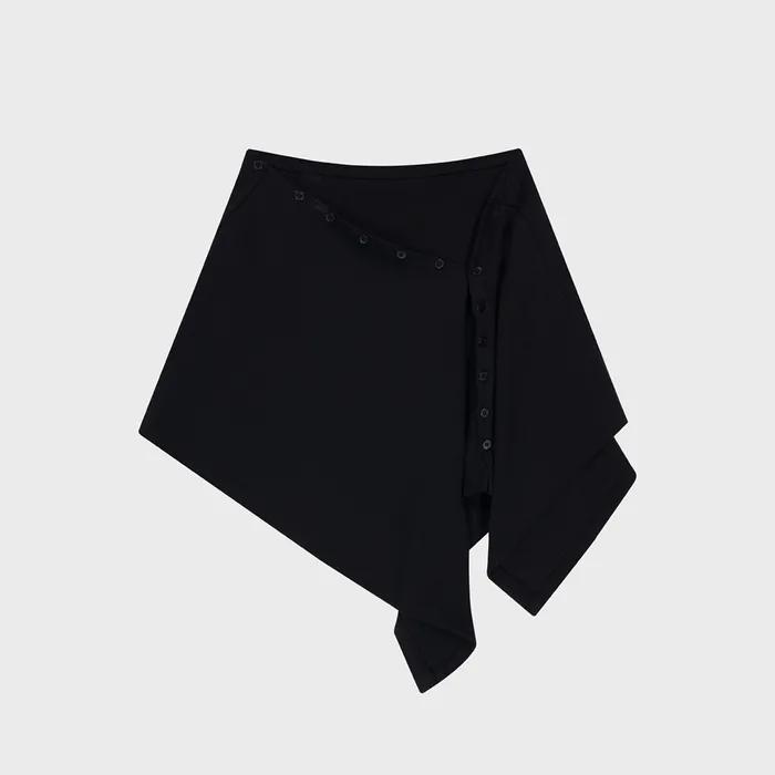 LAYERED BUTTON WRAP SHORT SKIRT-BLACK