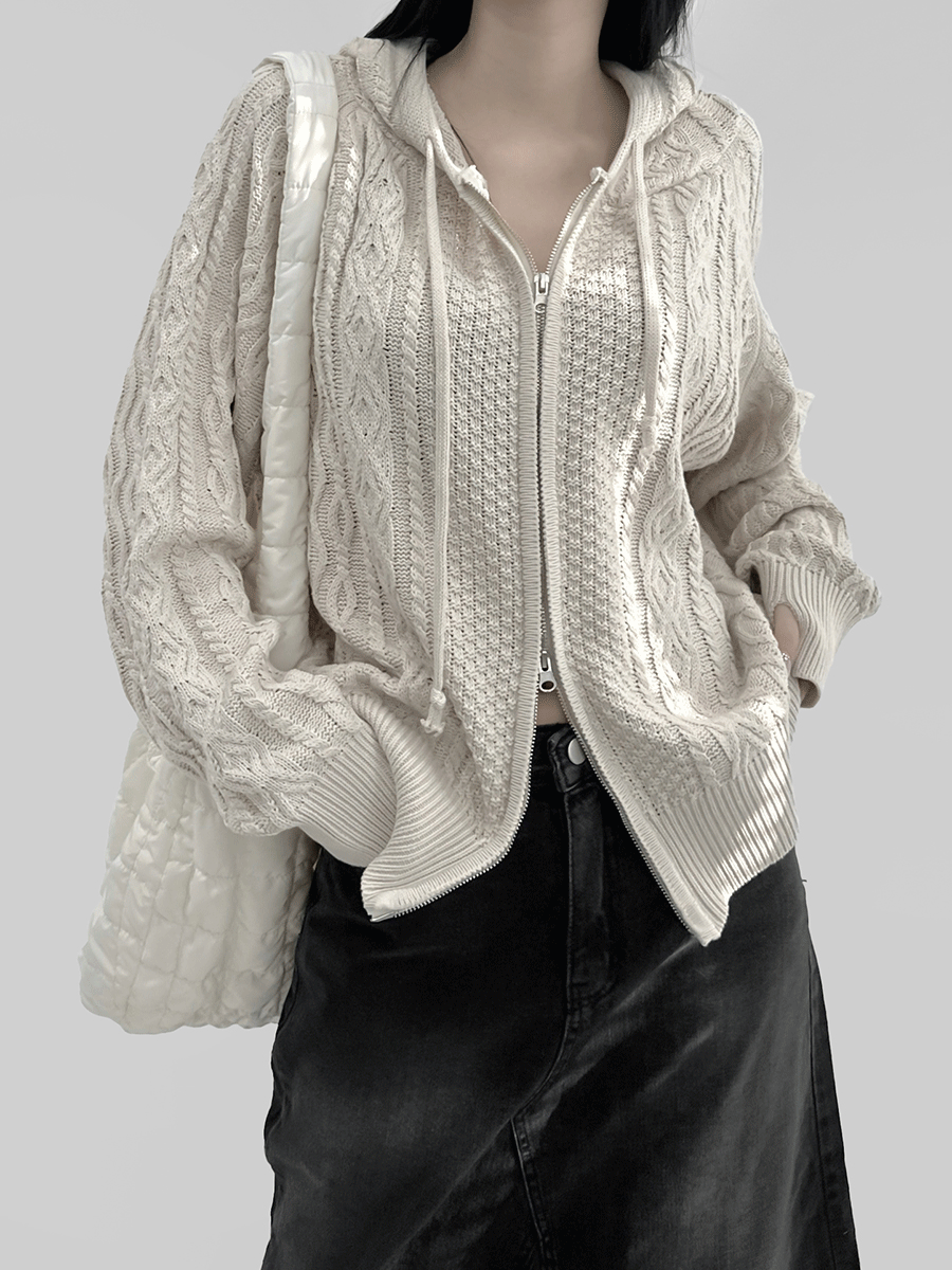 입고지연) 위엘 니트 후드집업 (2color)