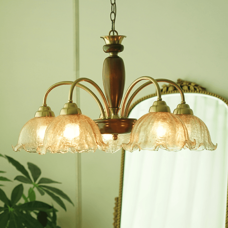 북유럽 레트로 플라워 네추럴 우드 샹들리에 거실 매장 천장등 식탁등 조명 램프
