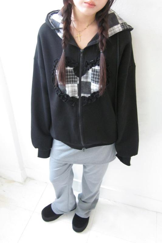 기모* check love hoodie zip-up (2color)