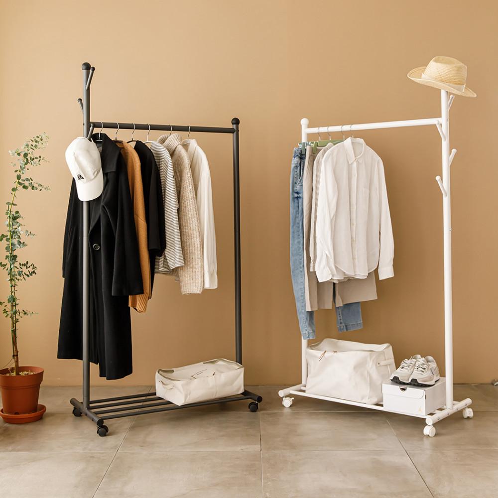 자작나무 스탠드 옷걸이 겸용 이동식 행거 (화이트,블랙) 일반형