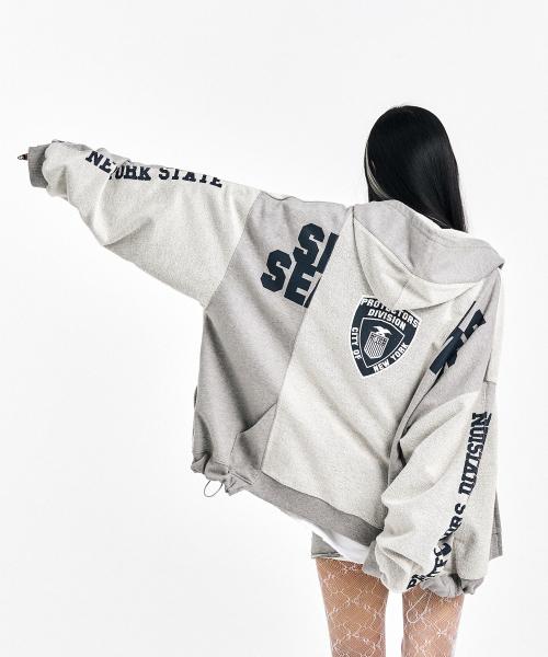 FAKE REWORKED ZIP HOODIE, GREY