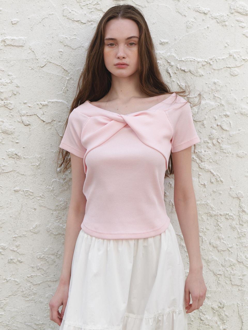 A TWIST JERSEY TOP_PINK