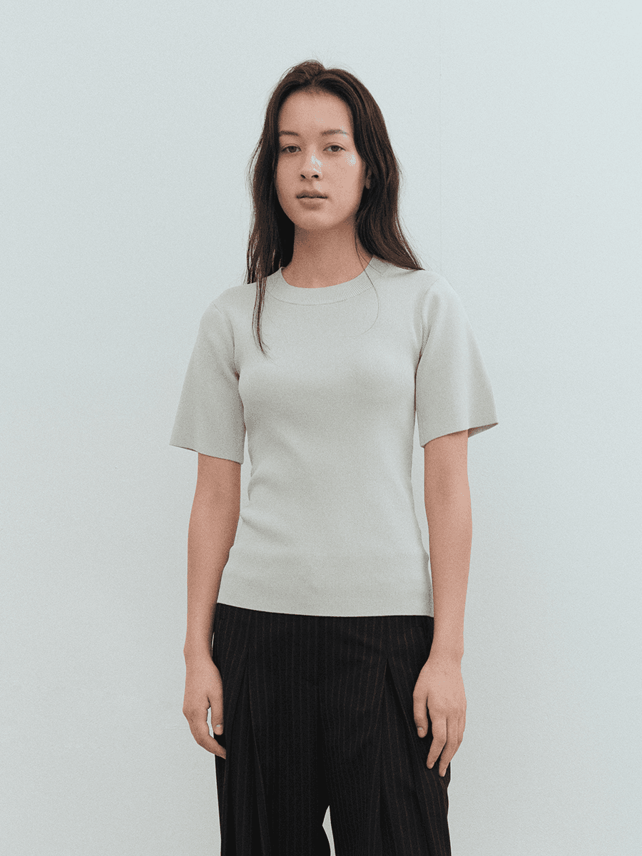 TVS SILM FIT HALF SLEEVE KNIT TOP_MINT