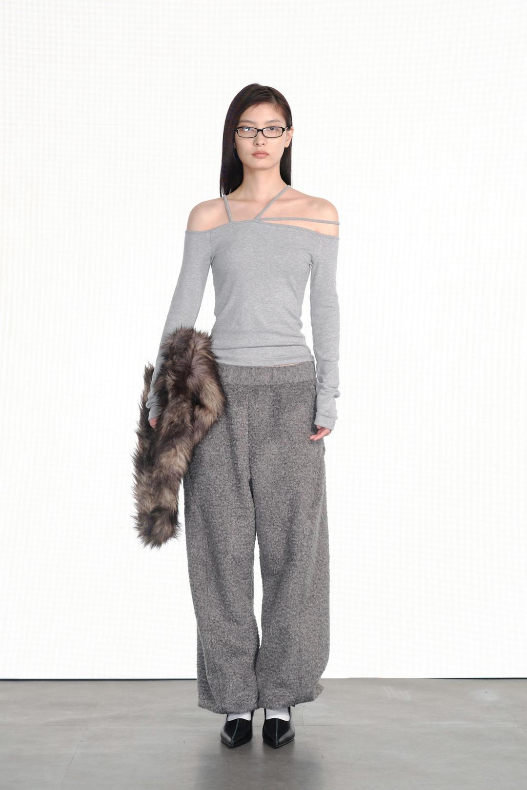 WOOL WIDE BANDING PANTS / GRAY