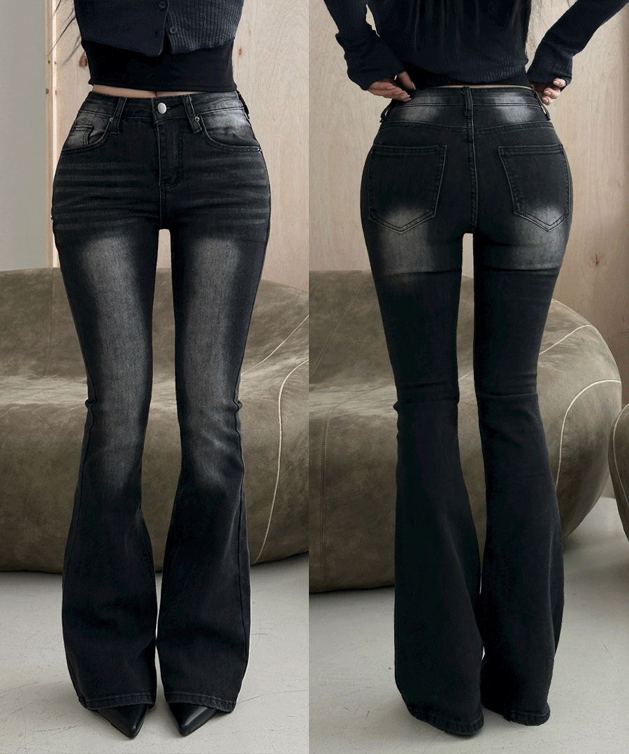 [골반패드] 더블링 딥업 하이라이트 워싱 부츠컷 데님 팬츠 - 1colors