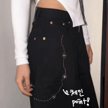 [체인point!]플라워 스터드 체인 코튼 팬츠