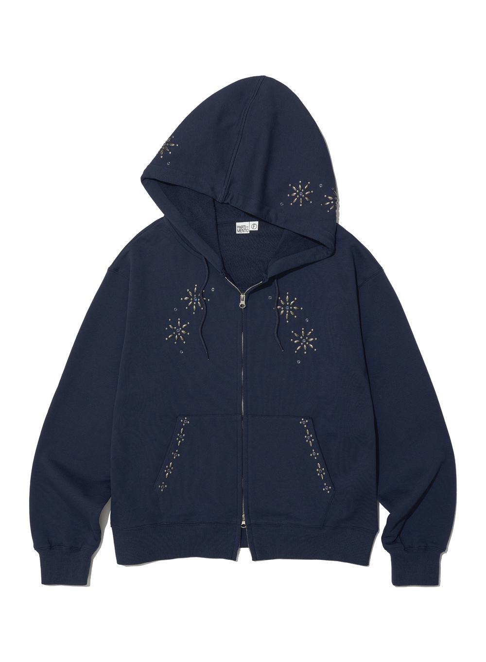 [WOMEN] WESTERN GEMSTONE HOODIE ZIP-UP_NAVY