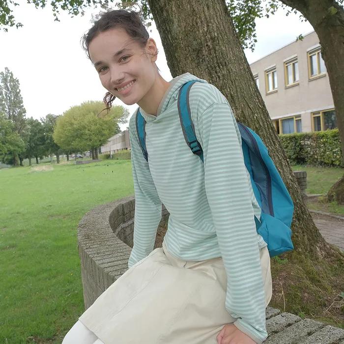 AUTUMN STRIPE HOODED TOP TEA