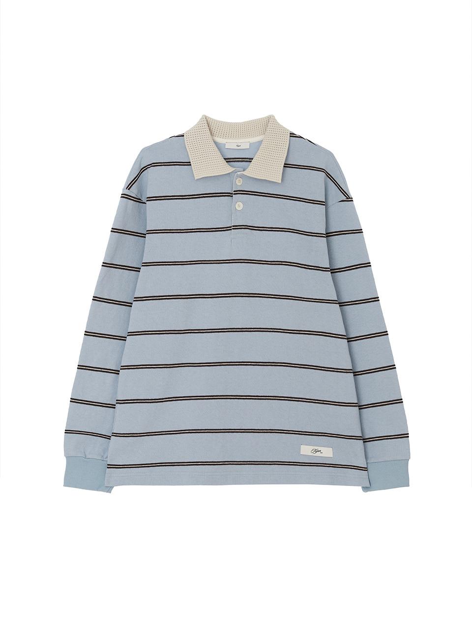Stripe Long Sleeve Polo Sky Blue