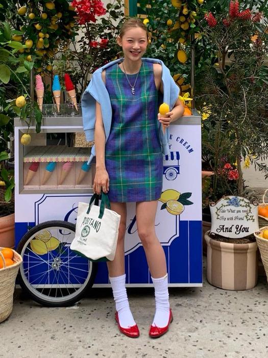 PISA Sleeveless mini one piece (Green tartan check)