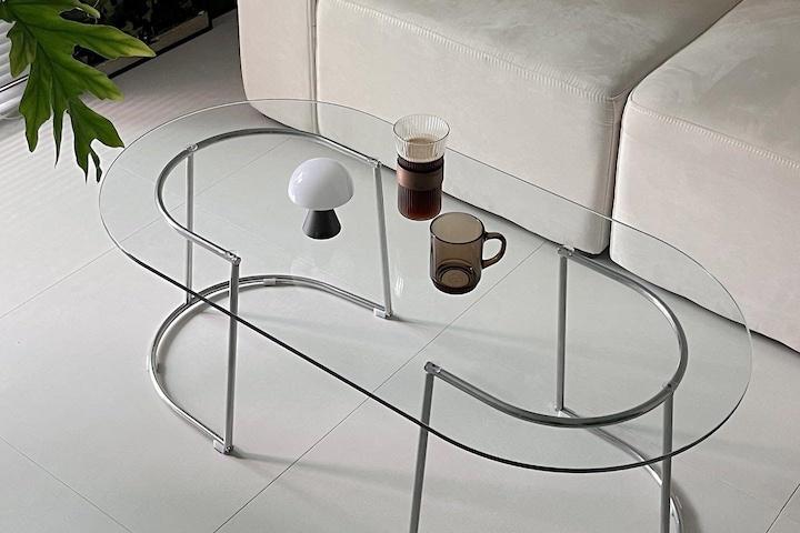 [단독] CLOI 강화유리 거실테이블/타원형 소파테이블