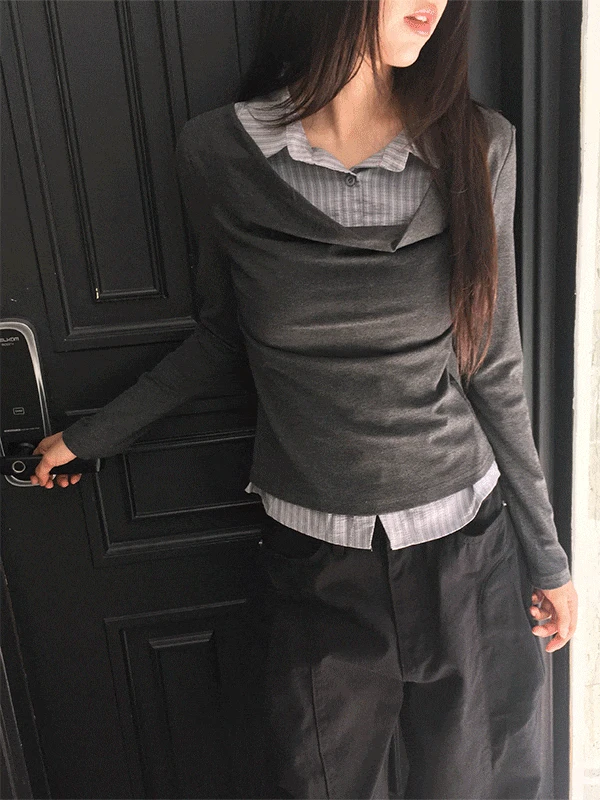 [일체형🖤/하객룩!] 마르쉐 스트라이프 셔츠 블라우스 2color