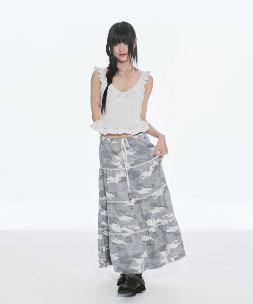 lace stud cancan long sk - camo