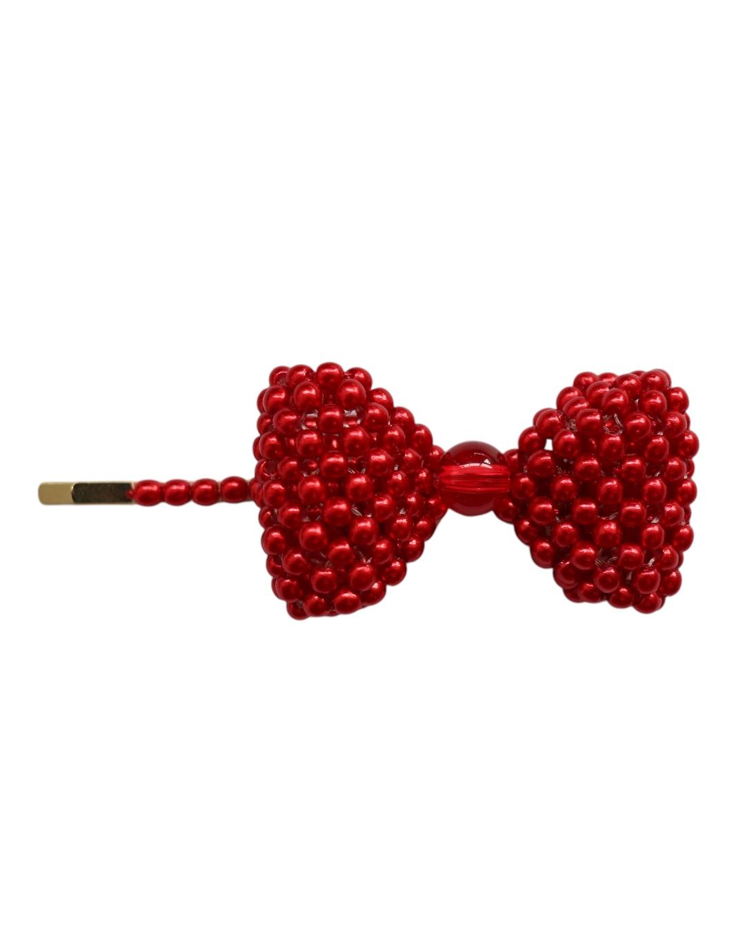 Red bead ribbon  hair pin