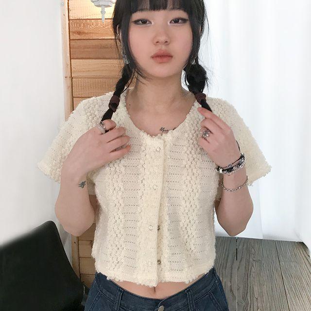 버블 하프 크롭가디건