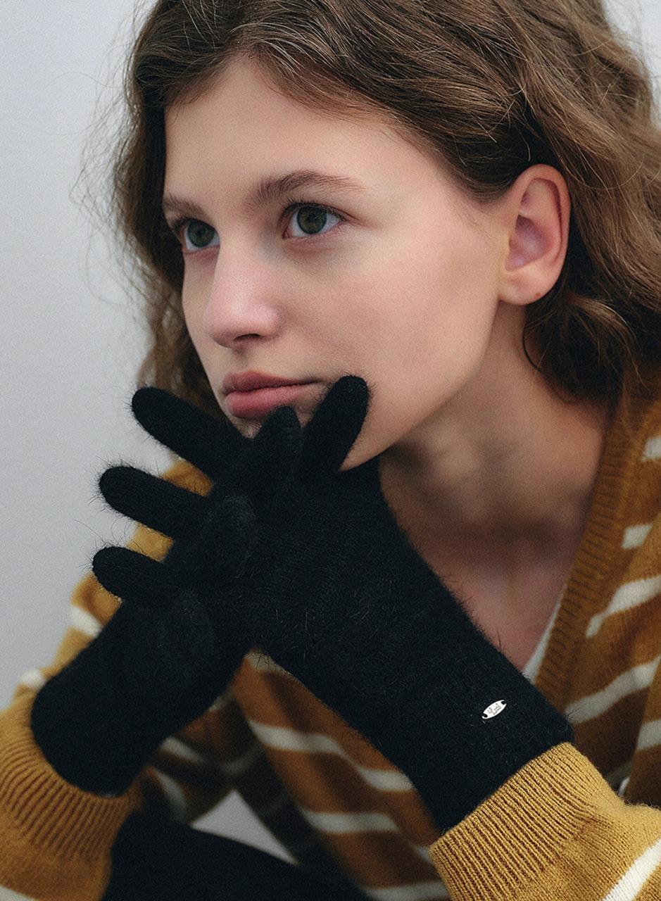 울 터치 니트 장갑 - 블랙