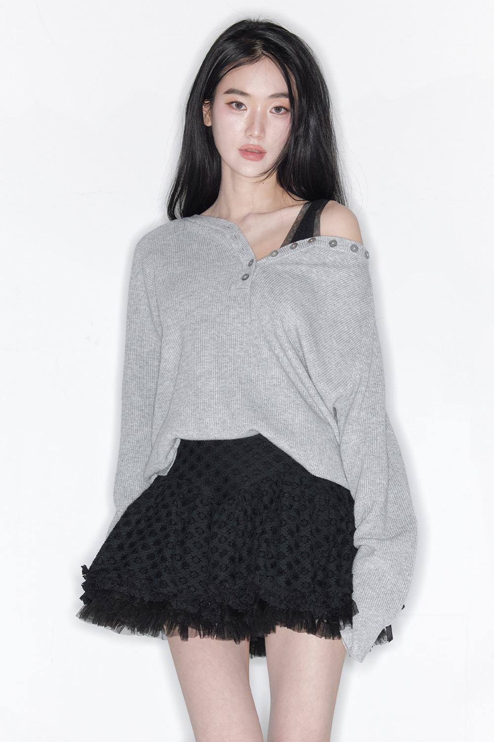 CASHMERE BUTTON BOXY WAFFLE KNIT_TT6S301MG