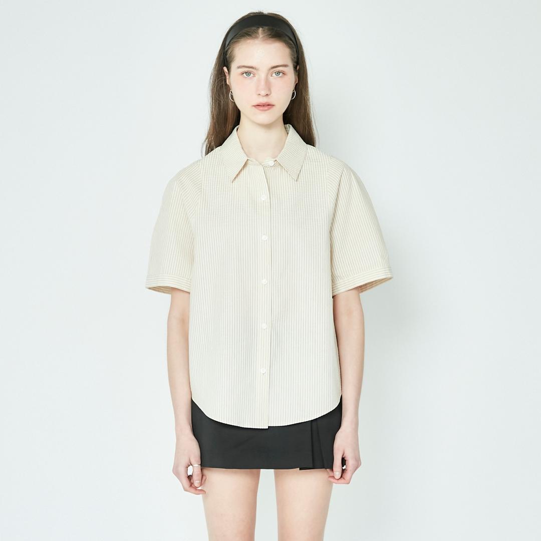 Woody Stripe Half Shirt - Beige