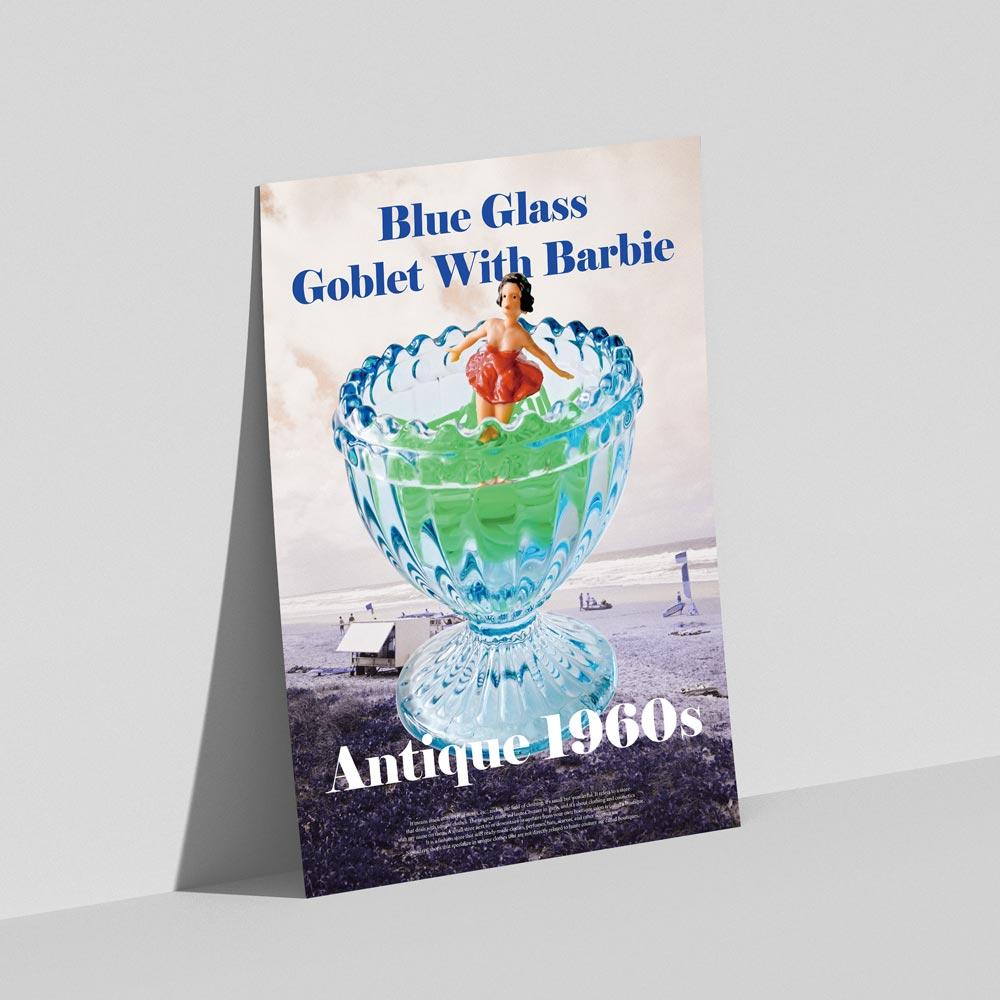 [souffle] Blue Glass Goblet With Barbie