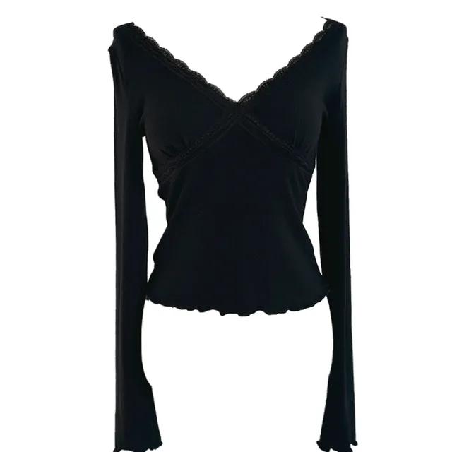 Letty lace slim v neck top (2colors)