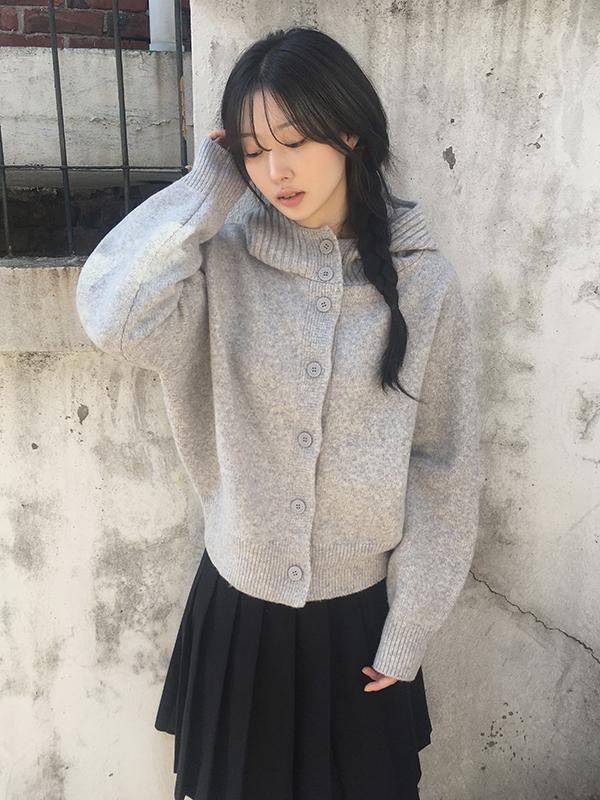 시프트에잇 [폭닥도톰!/따뜻해요🖤] 콤피 하이넥 단추 후드 니트 긴팔 가디건 4color