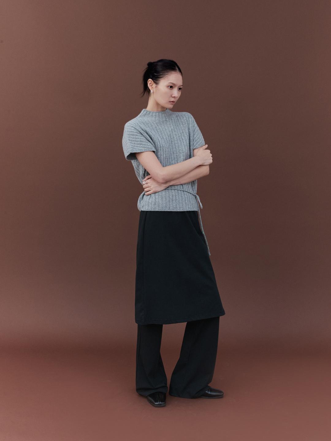 Eline Belted Short Sleeve Knit, Melange Grey