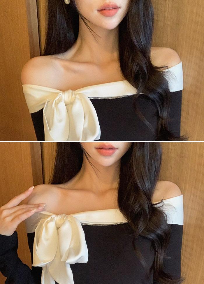 [연말룩/데이트룩] 조이드 리본 오프숄더 티 (3color)