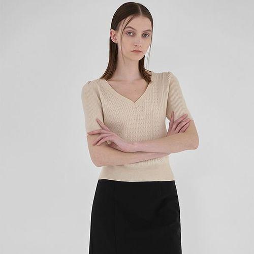 [갤러리아] 브이넥 소매볼륨 케이블 니트(T-6468)