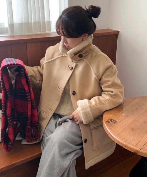 (우먼) 무스탕 하프코트_베이지