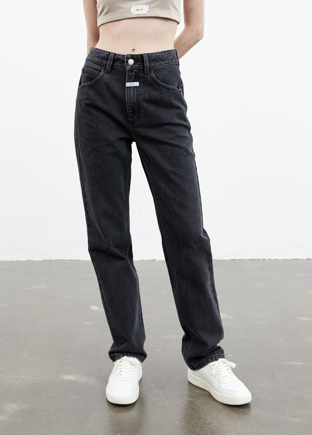 W SLIM STRAIGHT DENIM PANTS black