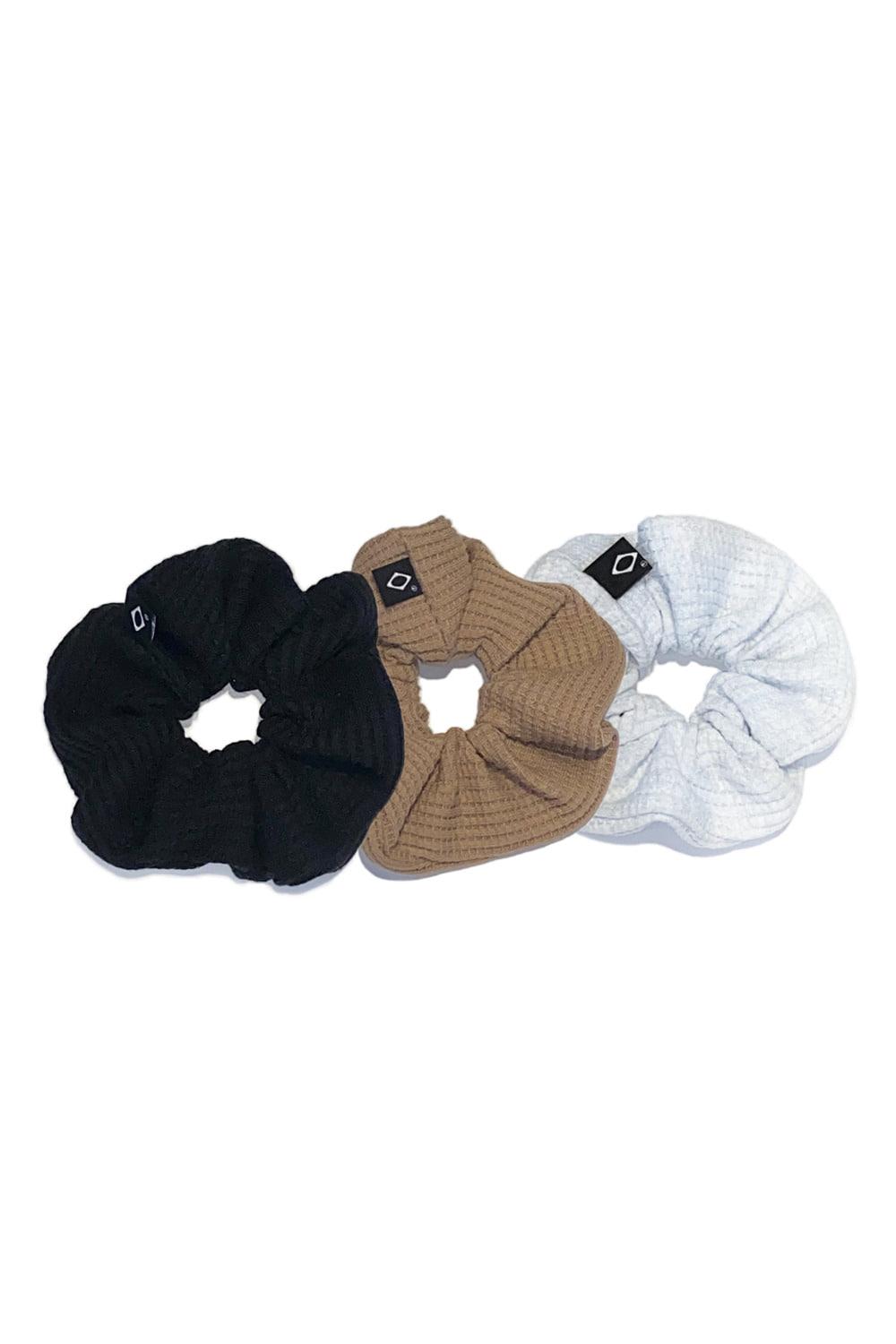 WAFFLE SCRUNCH(3SET)_BLACK/BEIGE/WHITE GREY