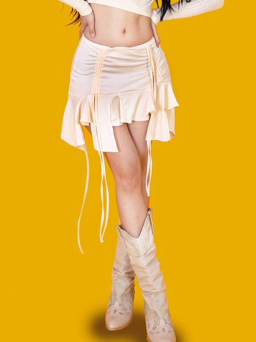 drawing ribbon banding mini skirt (2color)