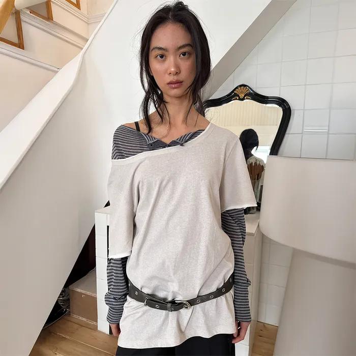 CUTTING LAYERED TEE (beige)