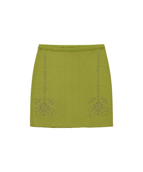 Embroidered Knit Mini Skirt Leaf Green