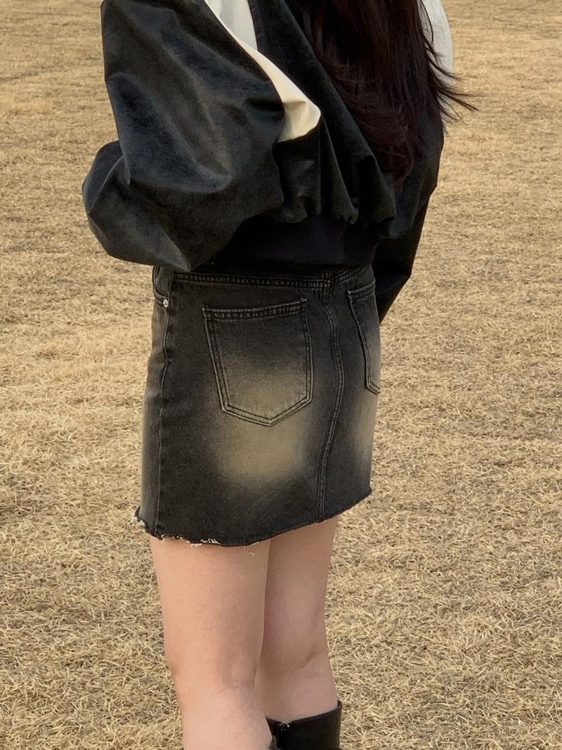 르웬 흑청 워싱 스커트