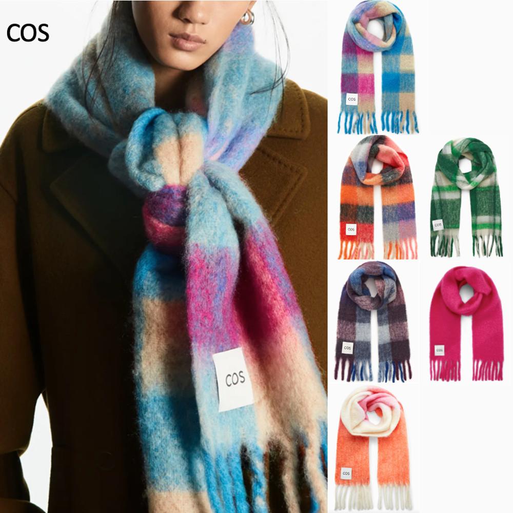 COS 체크 오버사이즈 스카프 라이트 블루 오렌지