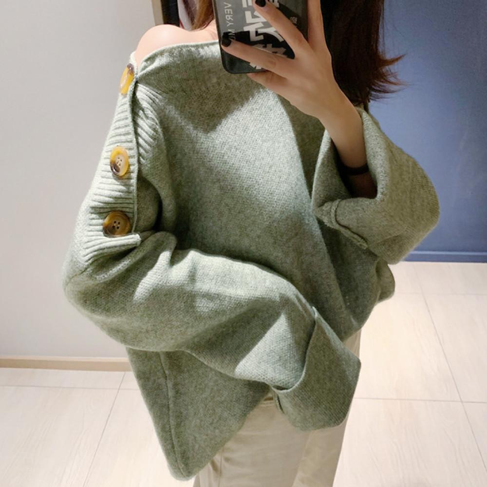 도레미 단추 와이드 소매 보트넥 니트(mknit1130)