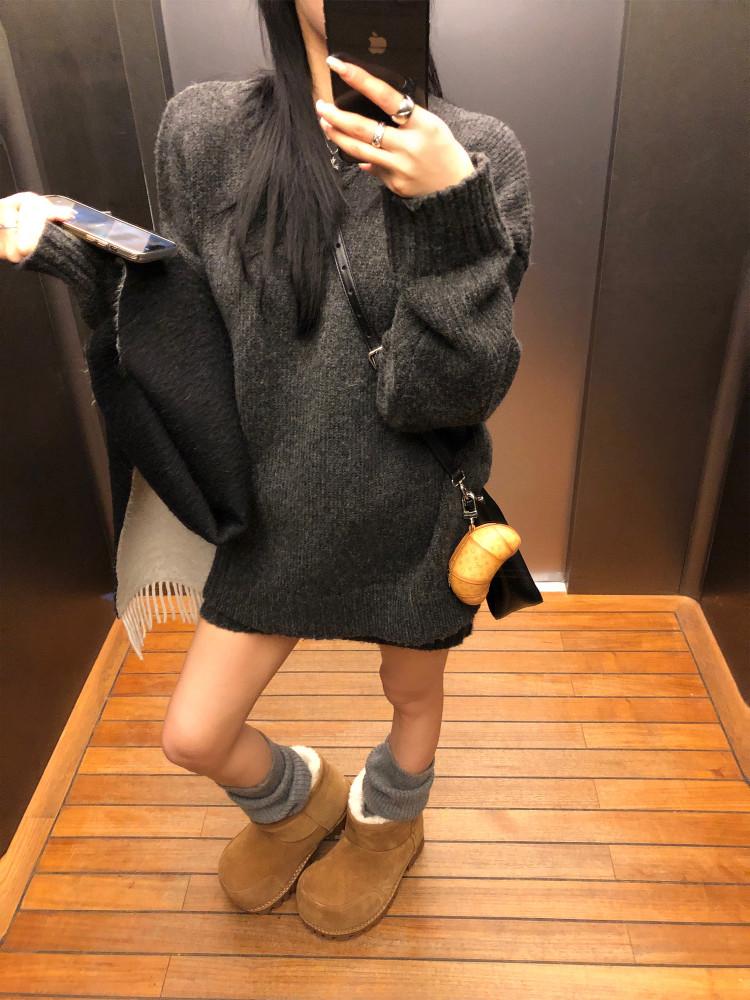 루즈 니트 스웨터+슬림 니트 스커트 세트 (2col)