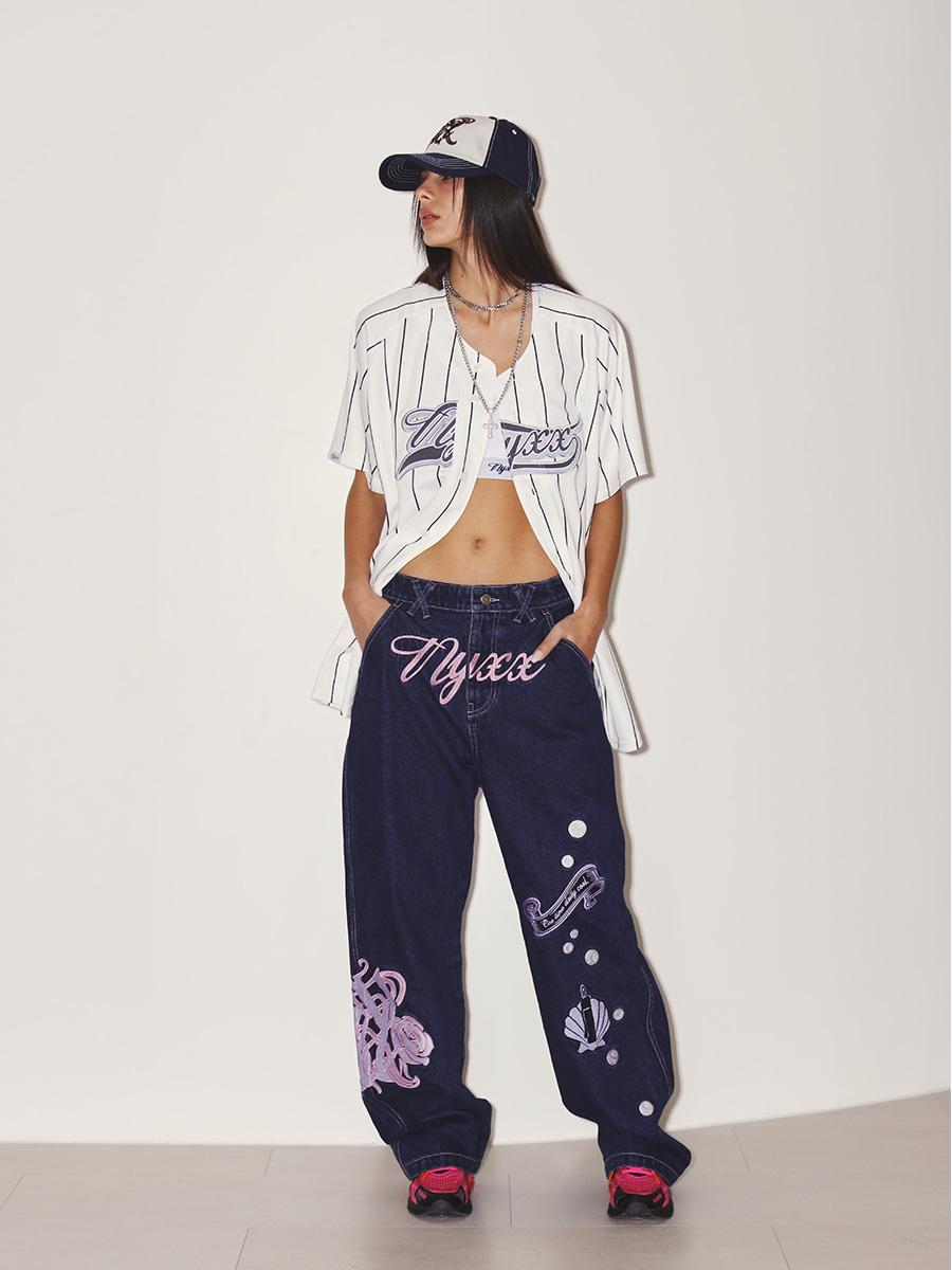EMBLEM EMBROIDERY DENIM PANTS INDIGO