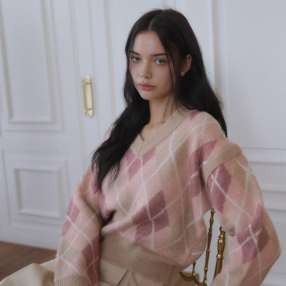 Argyle wool knit(2COL)