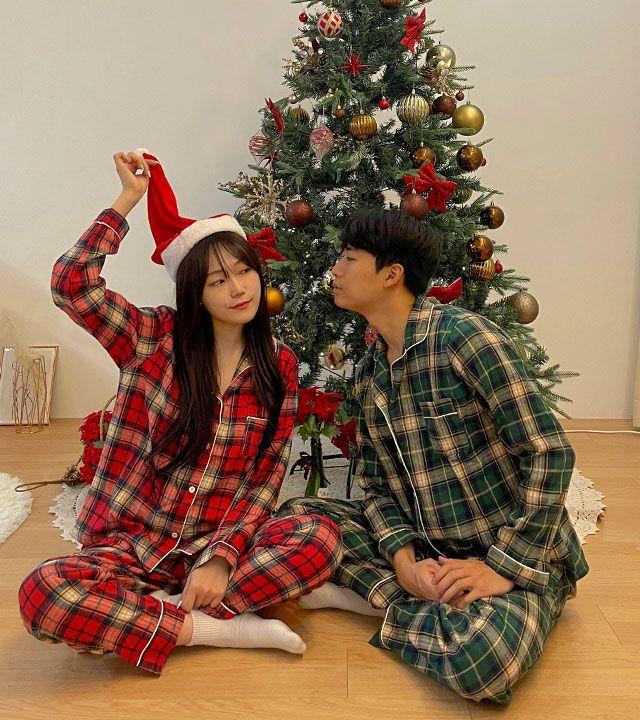 [2컬러] 타탄 체크 크리스마스 잠옷 바지 파자마 홈웨어 세트 겨울잠옷 커플잠옷 연말