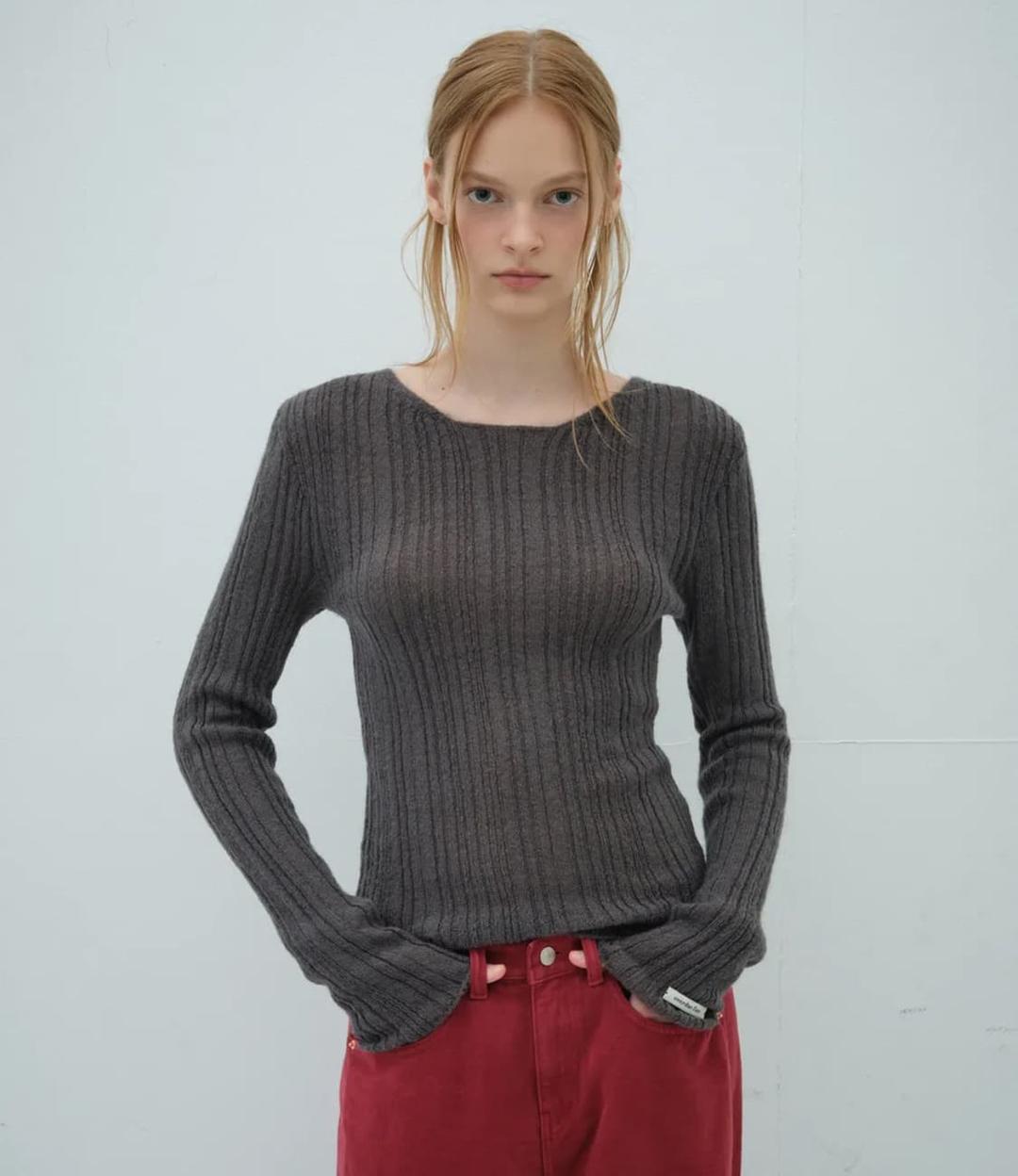 오버듀플레어 모헤어 니트 탑 차콜  | 후루츠패밀리